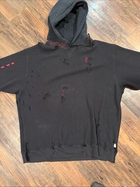 aerie Black Hooded Waffle Knit Sweatshirt